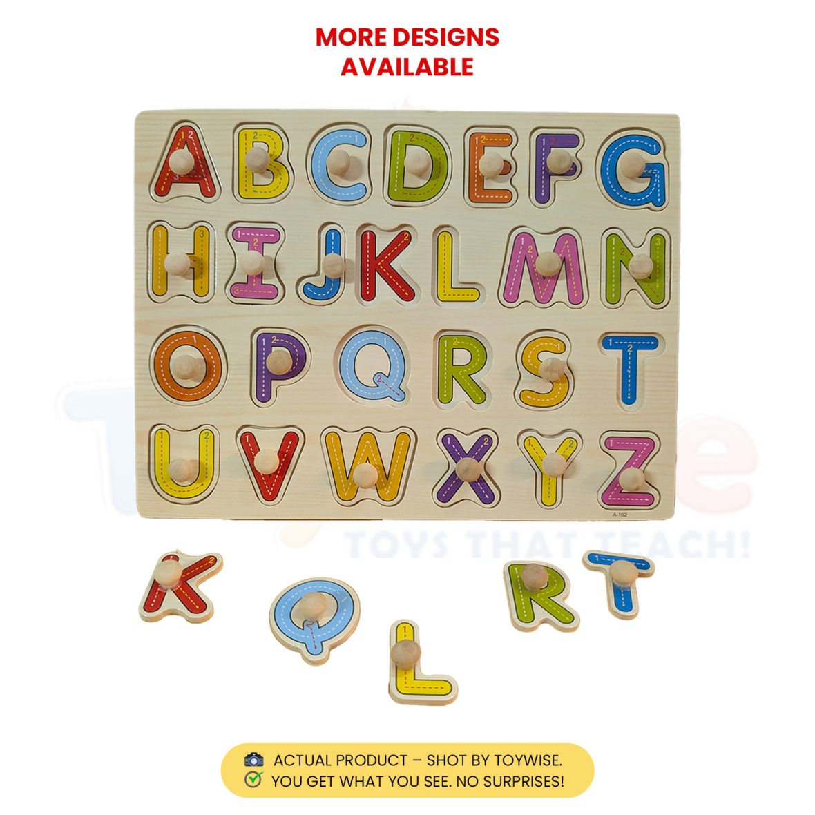 Wooden Knob Puzzle Board – ABC, 123 & Urdu Letters (Montessori Learning Toy)