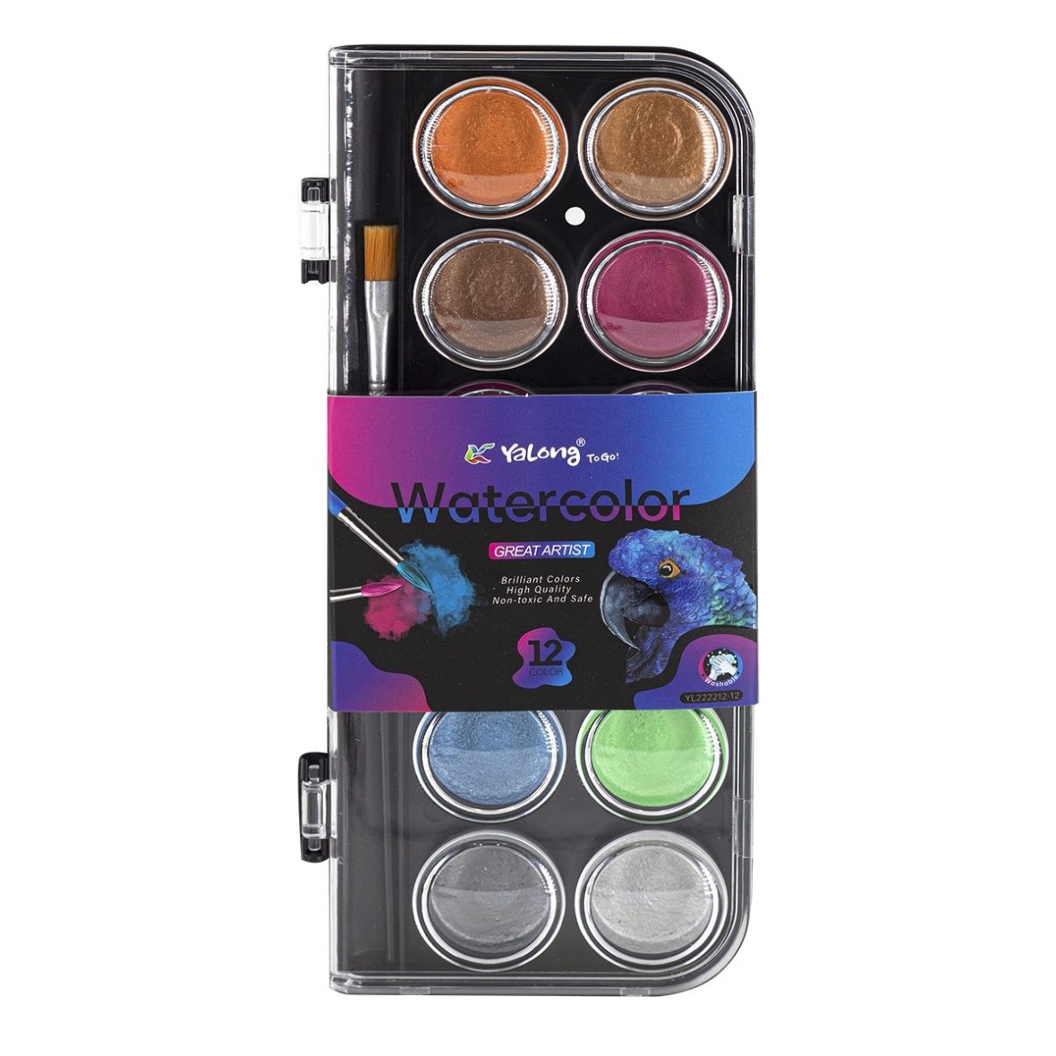 Yalong Great Artist 12-Color Metallic Watercolor Paint Set – Non-Toxic