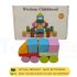 Child-friendly wooden blocks stacked to form a simple colorful tower, demonstrating fine motor skills and creative play.
