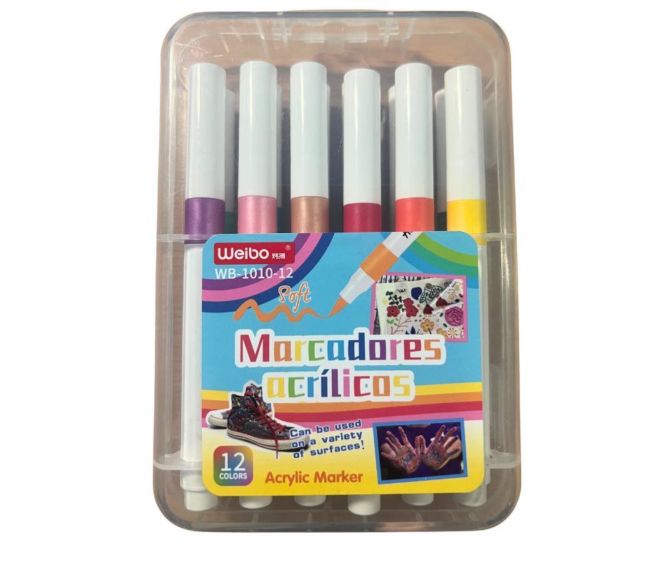 Weibo 12-Color Acrylic Marker Set – Multi-Surface & Vibrant Art Pens