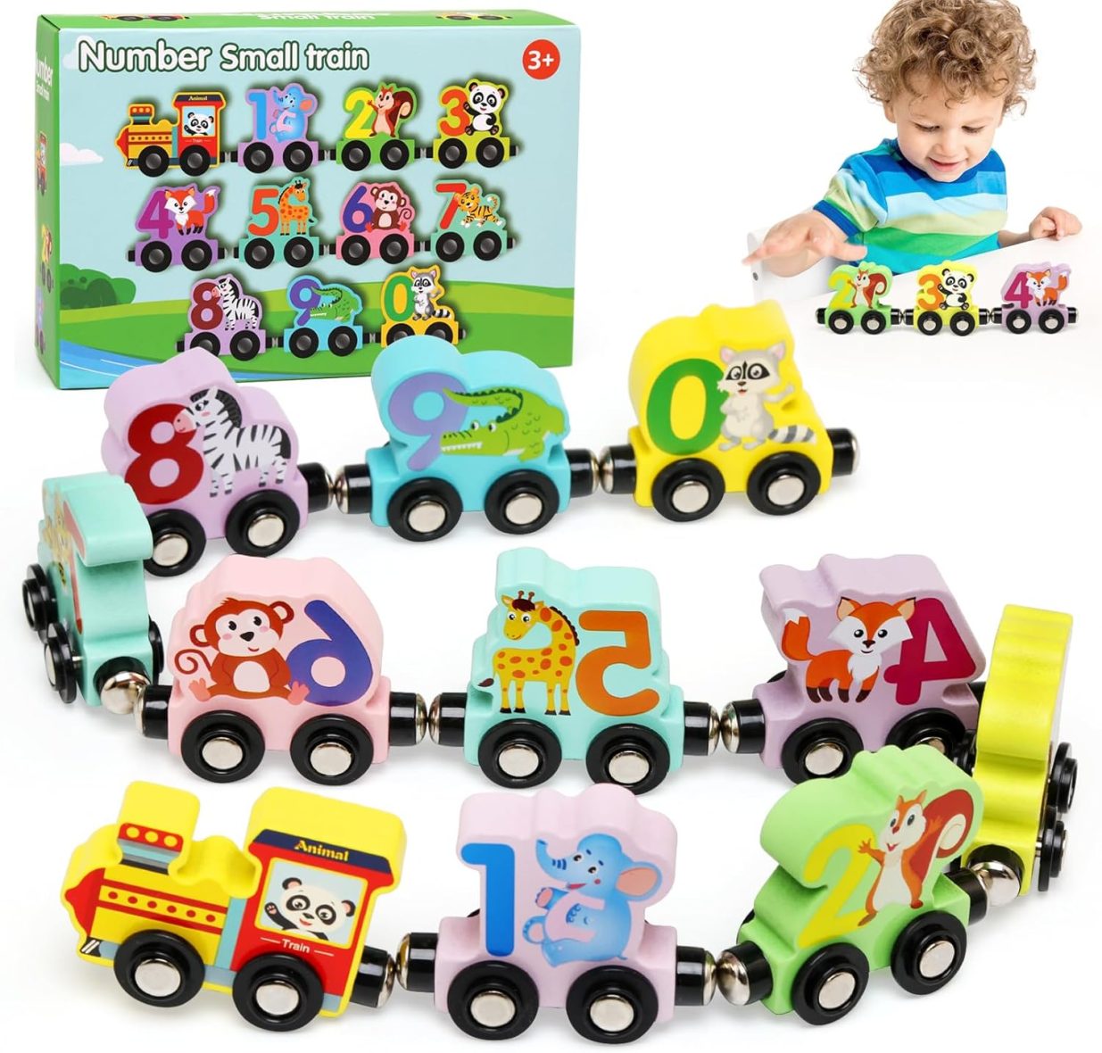 Magnetic Wooden Animal & Number Train Set