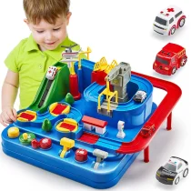 kids car adventure track toy interactive playset with buttons and cars